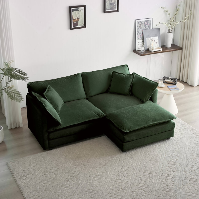 Canapé modulaire en L avec repose-pieds Chenille, Vert