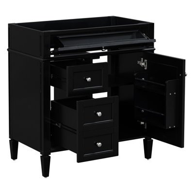 30'' Bathroom Vanity, Modern Design, 2 Drawers And Tip - Out Drawer, Smooth Metal Drawer Slides, Cabinet Door Organizer, Diverse Storage, Board & Solid Wood For
