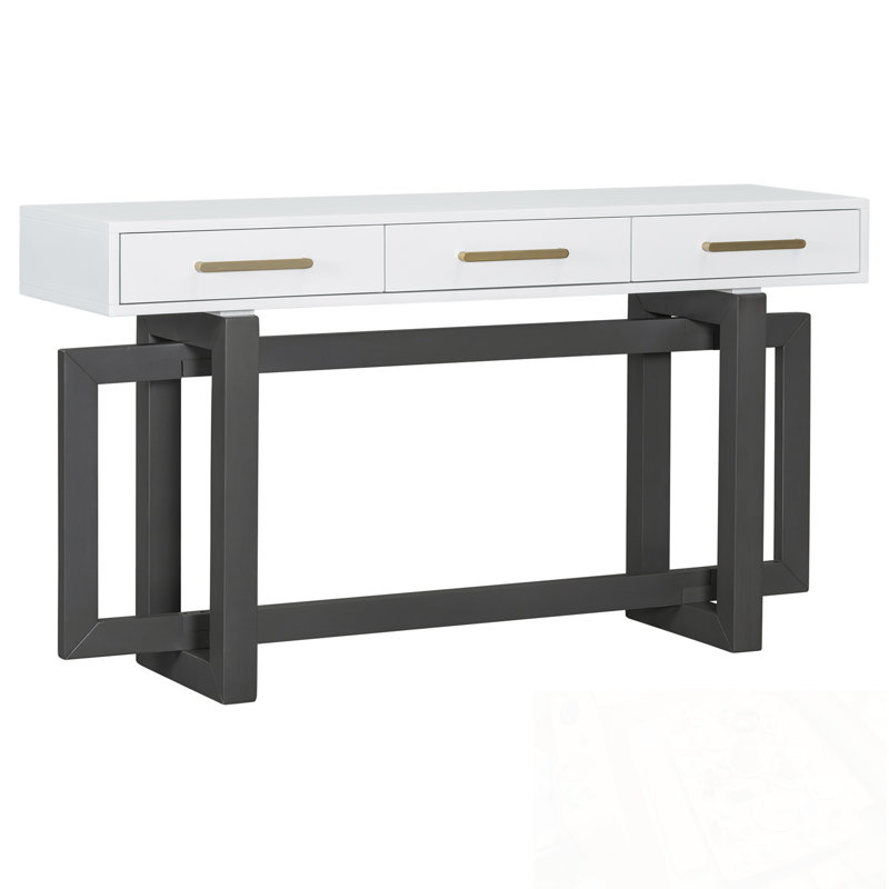 Console en bois avec trois tiroirs, Gris foncé, Blanc
