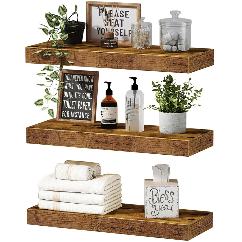 Floating Shelves, 3 Pcs, Rustic Brown