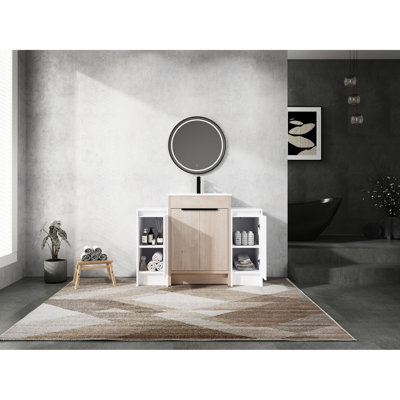 Meuble-lavabo autoportant de 48 po, lavabo en céramique, 2 armoires, porte, meuble-lavabo moderne blanc brillant de 48 po avec lavabo et charnière, look
