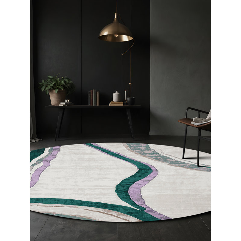 Machine Washable Gray Area Rug, Round 3'