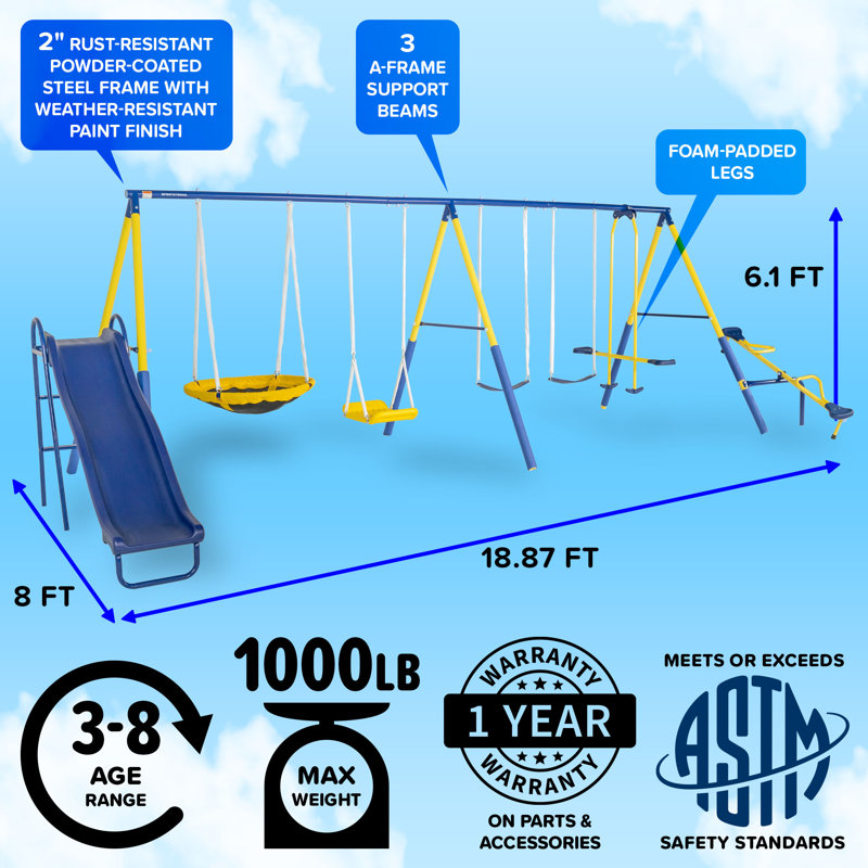 Ensemble de balançoire en métal avec garantie à vie sur la glissade moulée par soufflage Super 10 Sportspower