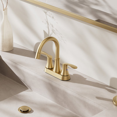 Gold Utility Sink Faucet with 2 Model Sprayer, 3 Hole Bathroom Faucet Laundry Sink Faucets 4 inch Centerset, with Metal Pop-Up Drain