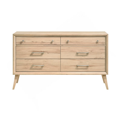 Classic Style Dresser Of 6X Drawers Natural Oak Finish Wooden Bedroom Furniture 1Pc, Mid-Century Modern Design