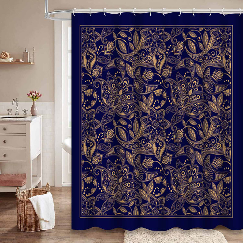 Rideau de douche carré à motif floral en batik rose avec 12 crochets, L 72 po x l 78 po