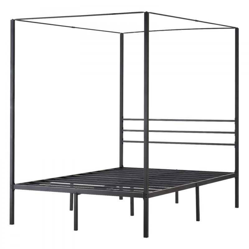 Full Size Canopy Bed Frame Metal Canopy Bed with Four Posters Black, Full