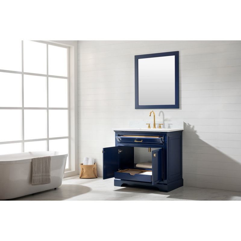 Ensemble de meuble-lavabo simple 36 po Arruda, Bleu, Laiton satiné