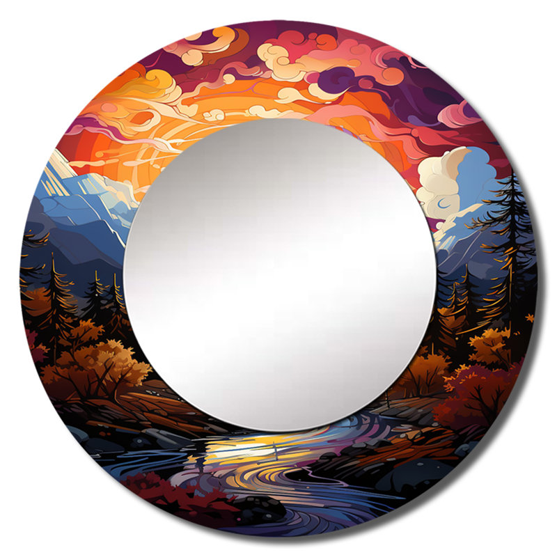Orange hot air ballon collage II - grand miroir mural à montgolfière, miroir décoratif rond orange, 29 po x 29 po