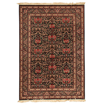Tapis noir / rouge / beige / vert unique en son genre noué à la main
