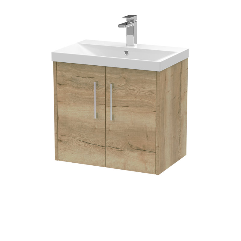 Juno 600mm Single Bathroom Vanity with Integrated Vitreous China Basin, Autumn Oak