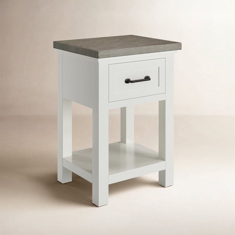 Kenya 20'' W Solid Wood Nightstand, Cloud/Fog