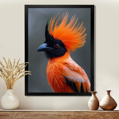 Reproduction d'art mural orange, oiseaux noirs et plumes II