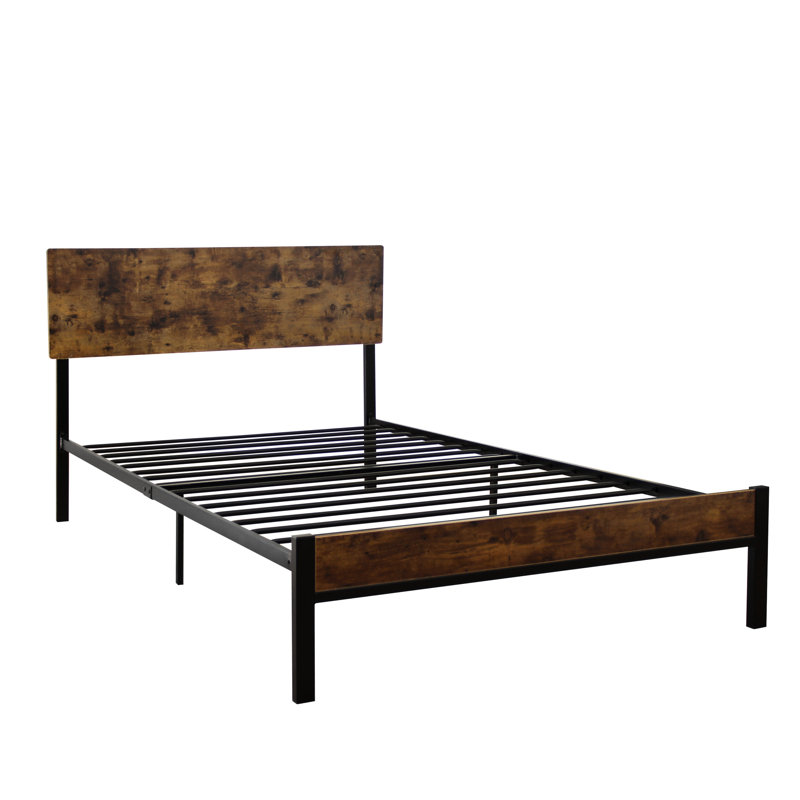 Lit simple en métal avec support - Style moderne, nuit tranquille, pas de sommier tapissier, fondation solide et stable requise, silencieux, facile à assembler, noir