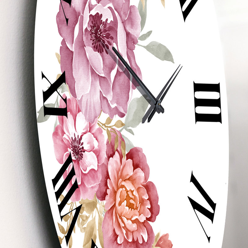 Bouquet de fleurs roses et mauves III - Horloge murale de ferme, Moyen