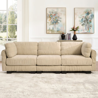 Canapé modulaire 3 pièces en chenille avec détails ruisselés, mousse haute densité, coussins de dossier en forme de L, assemblage facile, pour le salon, la chambre à coucher