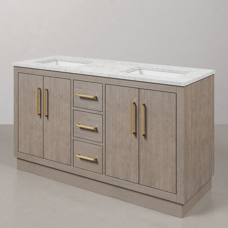 Kamila 60" Double Bathroom Vanity Set, Satin Gold