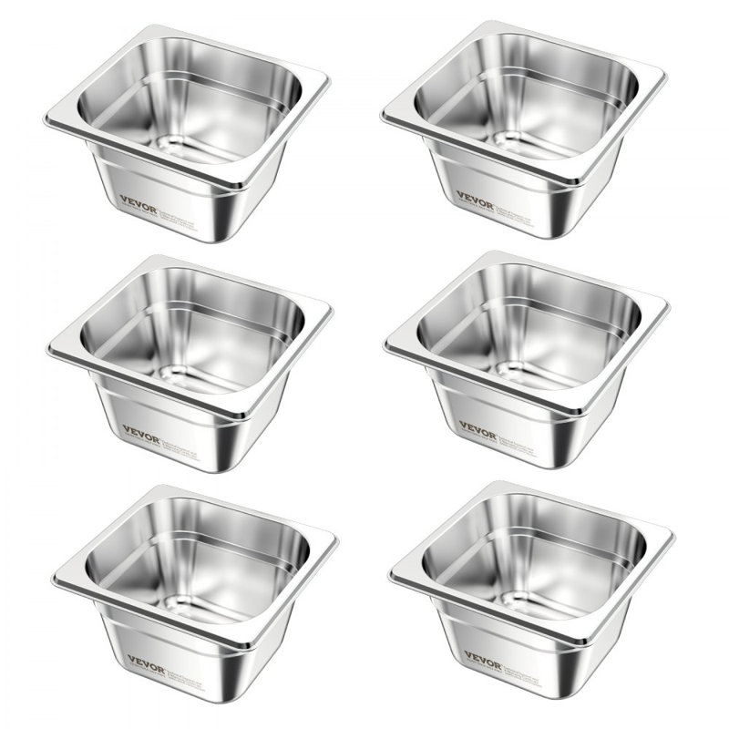 Poêles à vapeur en acier inoxydable pour hôtel, poêle à vapeur de table de taille 1/6, 4 pouces de profondeur, anti-breuvage, fournitures de restaurant réutilisables pour la maison, la fête, le restaurant, l'hôtel, le buffet