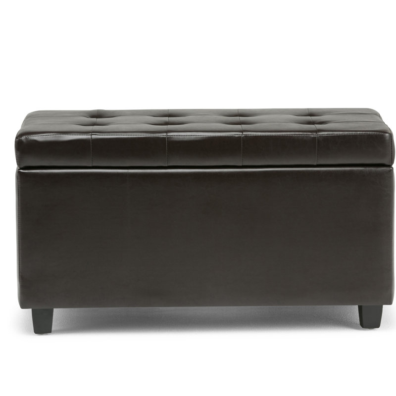 Cosmopolitan 34"W Upholstered Vegan Leather Transitional Rectangular Lift-Up Storage Ottoman Bench with Hidden Storage, Brown