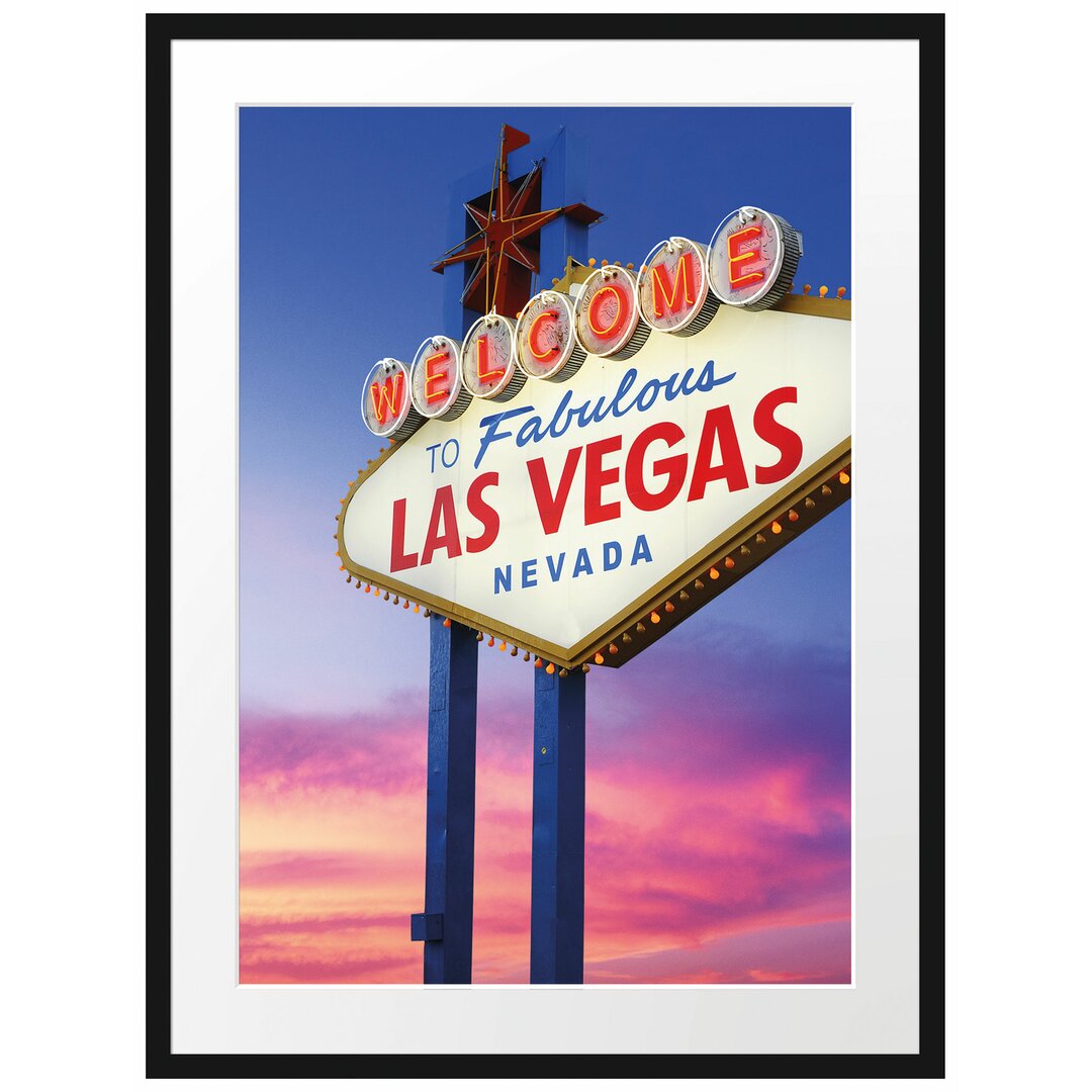 Gerahmtes Poster Las Vegas Schild in der Dämmerung