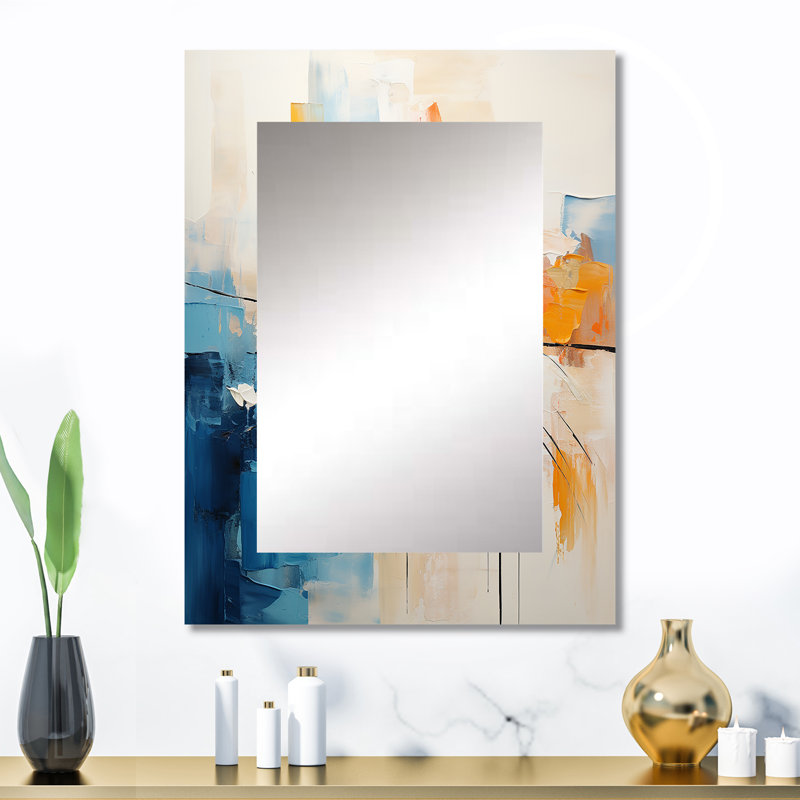 Papier Euphoria I - grand miroir mural abstrait, miroir décoratif orange, impression d'art en métal, 32 po x 24 po