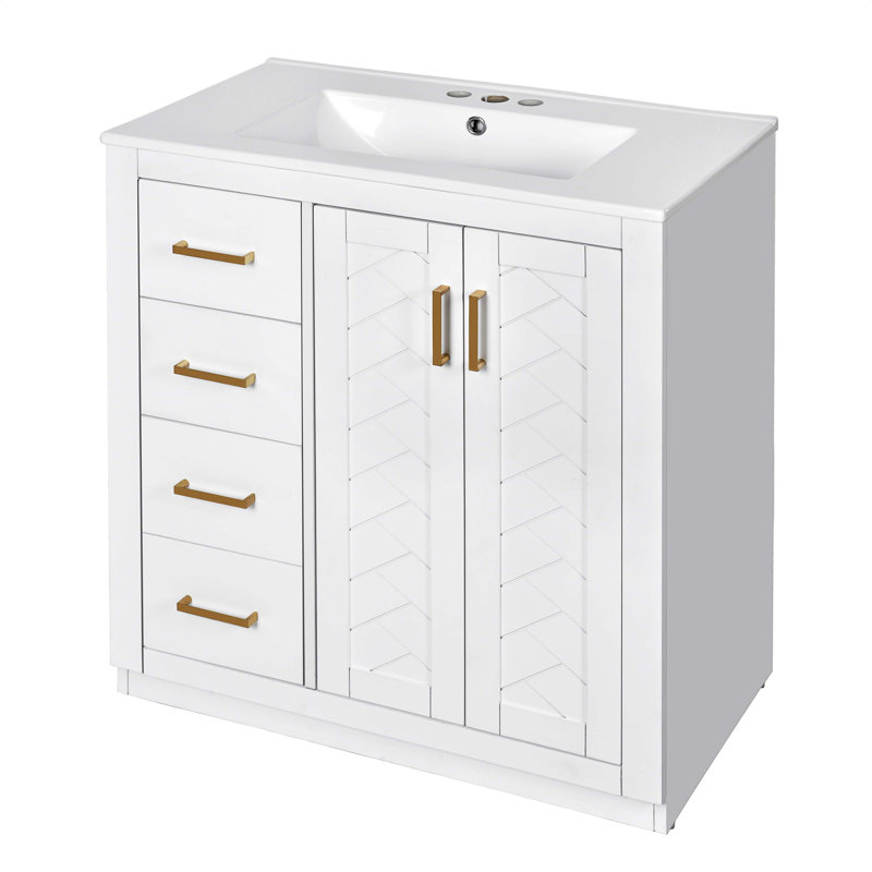Meuble-lavabo 30 po avec lavabo en céramique et meuble de rangement en bois massif, Blanc
