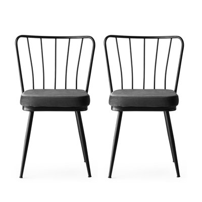 Ensemble de chaises en velours élégant (2 pièces), noir | Structure 100% métal, largeur du siège: 16,1 po, hauteur du siège: 19,3 po, hauteur du dossier: 14,2 po | Parfait pour un décor industriel moderne, durable et élégant