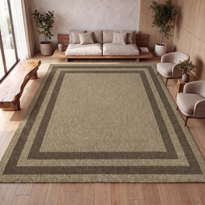 Frenzy Easy Jute Minimalist Boho Inset Border Indoor/Outdoor Rug