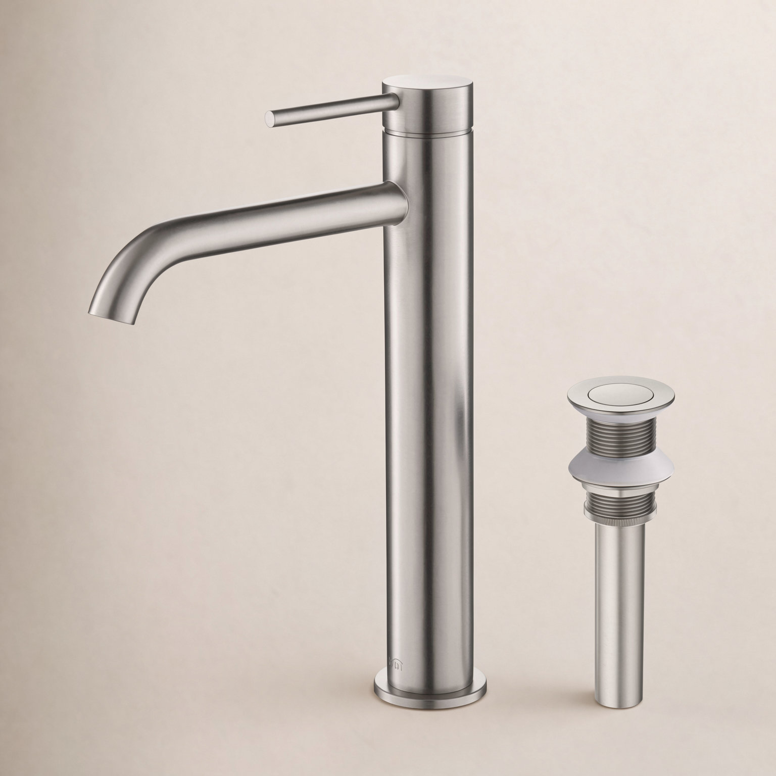Circular Vessel Bathroom Faucet, Brushed Nickel, With Drain Assembly