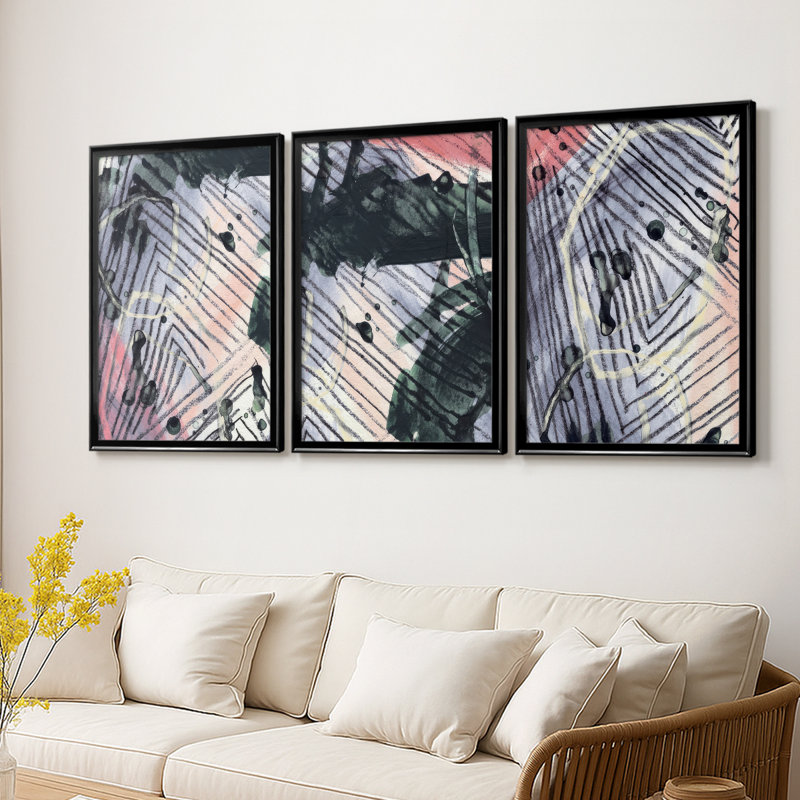 Angled Spaces IV - Toile tendue sur mesure avec châssis, 3 pièces, Noir, H 21 po x l 30 po