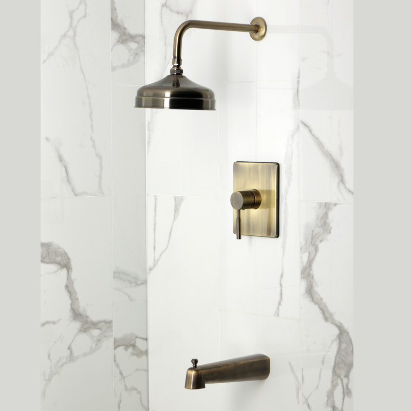 Robinet de baignoire et douche à pression équilibrée à poignée simple Kingston Brass Concord, Laiton antique