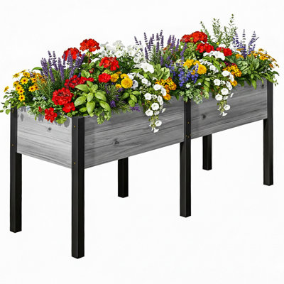 Raised Garden Bed With Metal Legs, Large Elevated Wooden Planter Box For Patio, Backyard, Balcony