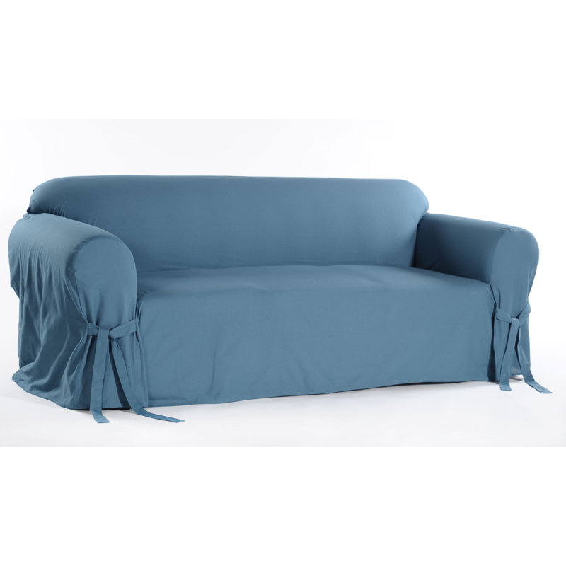 Cotton Box Cushion Sofa Slipcover, Blue