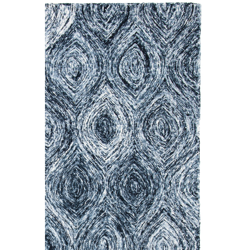 Alora Geometric Hand Tufted Wool Grey/Blue Area Rug, Rectangle 9' x 12'