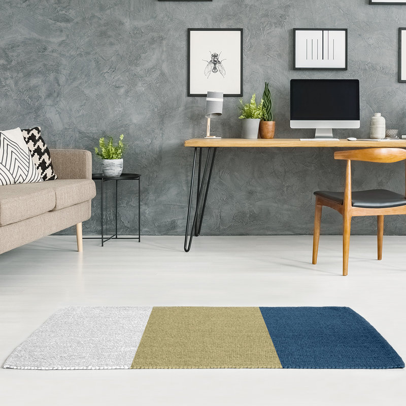 Tapis doré/bleu, Rectangle 8 pi x 10 pi