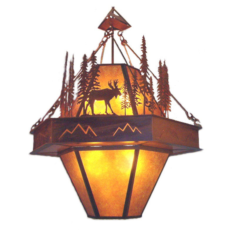 Rustic Amber Mica 8-Light Moose Silhouette Chandelier