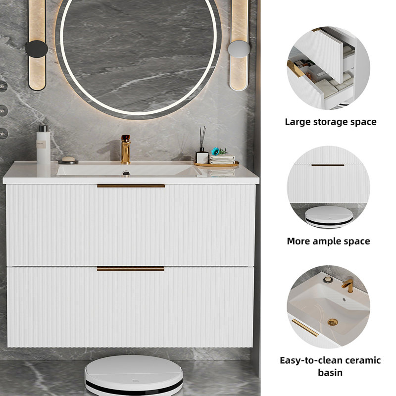 30 Inch White Bathroom Vanity Without Sink, 30"
