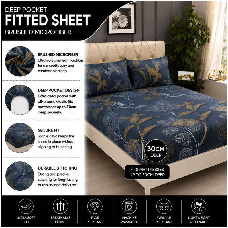 Microfiber Floral Duvet Cover Set, Double Duvet Cover + 3 Additional Pieces
