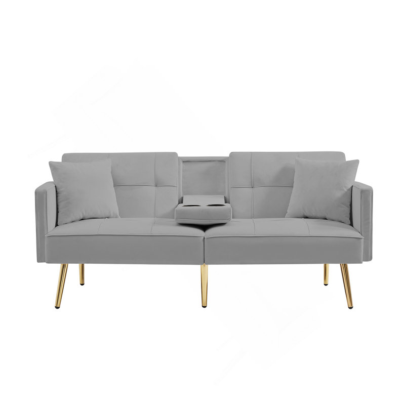 Canapé-lit futon en velours gris avec pieds en métal doré, Gris