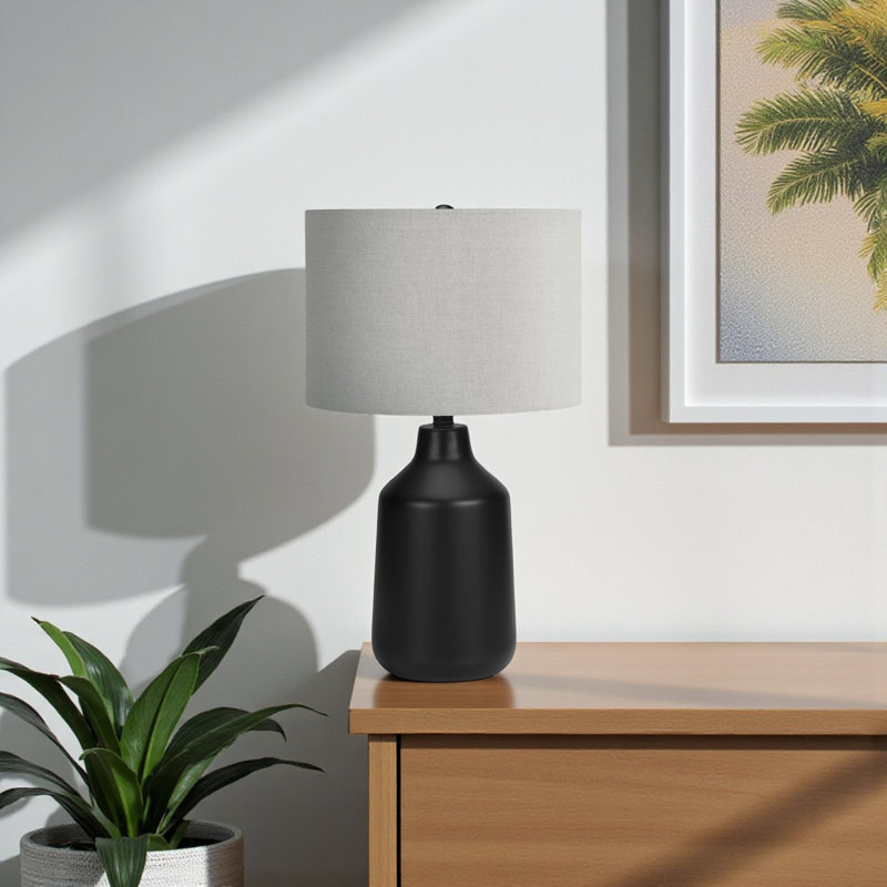 Nami Table Lamp with Black Concrete & Grey Shade, 23.75'' H X 13.81'' W X 13.84'' D