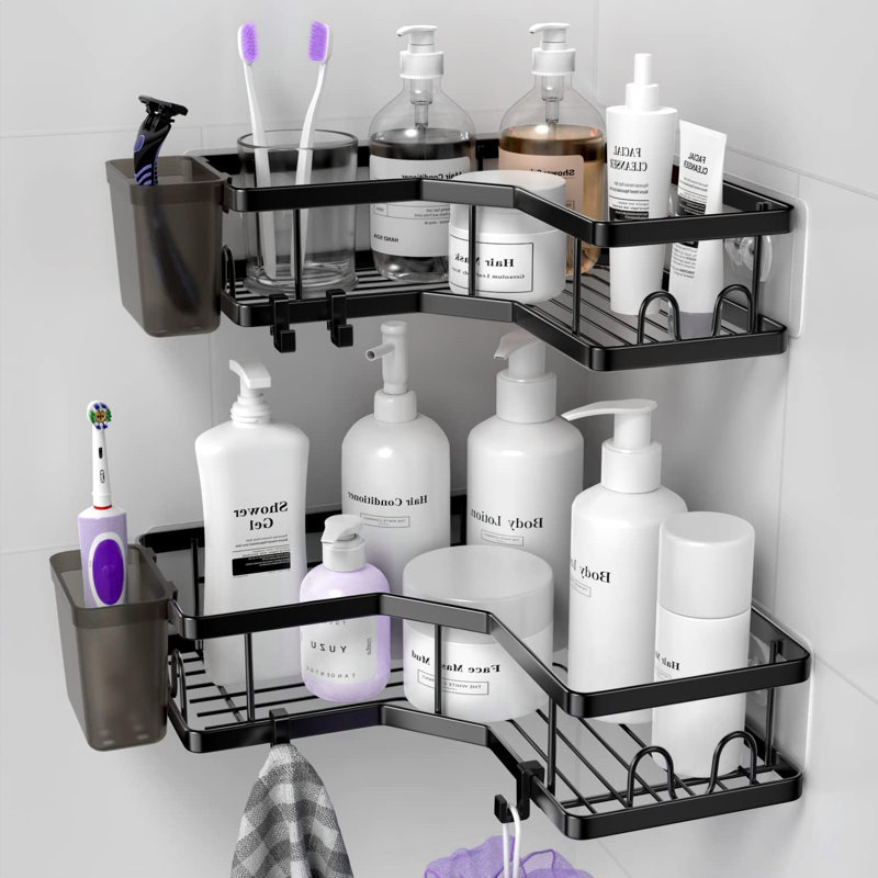 Ensemble de 2 paniers de douche en coin, Noir, noir, noir, noir