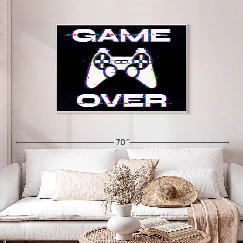 Game Over Glitch, Cadre flottant blanc, 43 po x 29 po