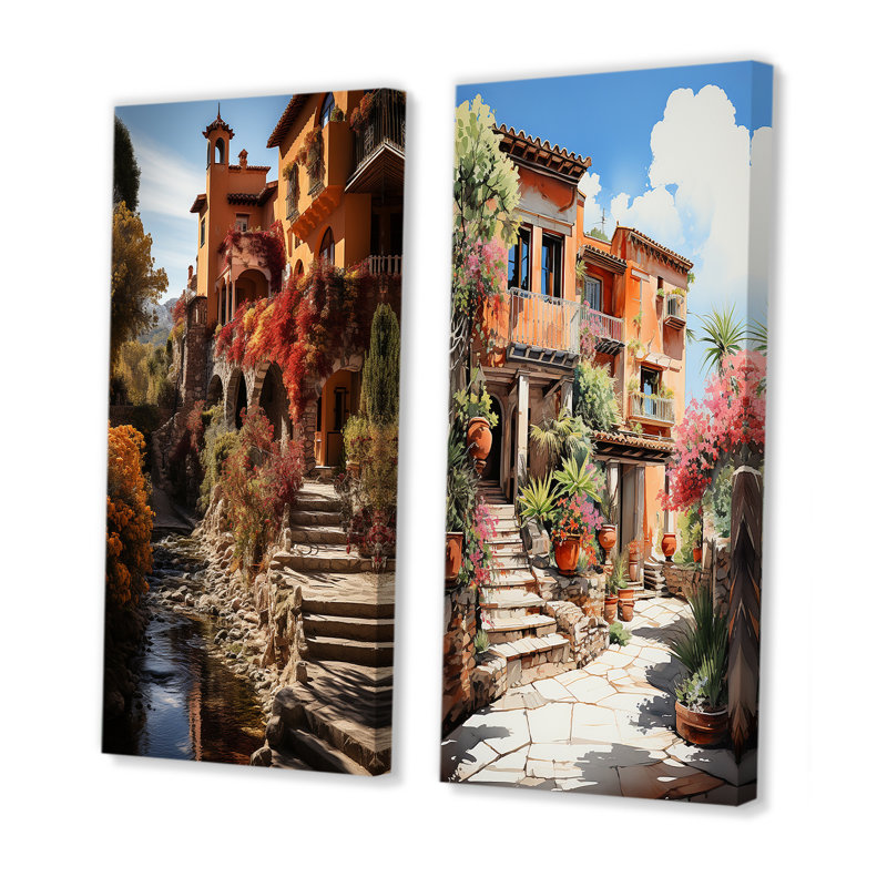 «Fauvisme espagnol Hacienda», 2 pièces, H 32 po x l 32 po, Toile tendue