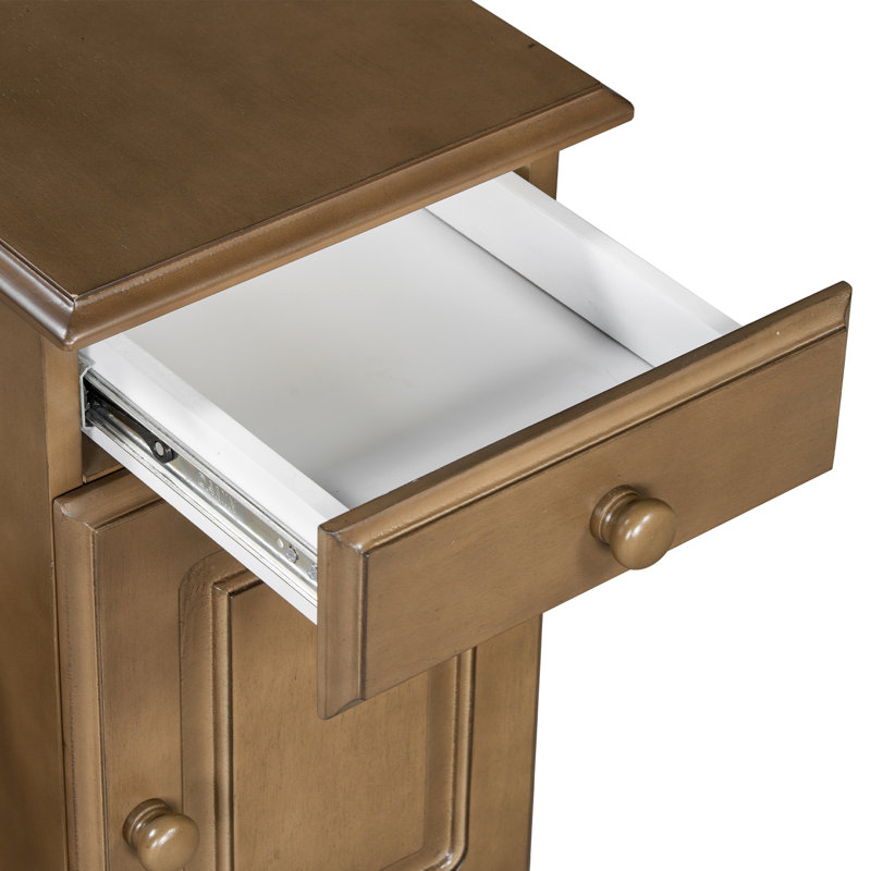 U-Can Vintage End Table Flip Top Side Table With USB Ports, One Multifunctional Drawer With Cup Holders, Sofa Couch Table With Bookshelf For Living Room And Small Space