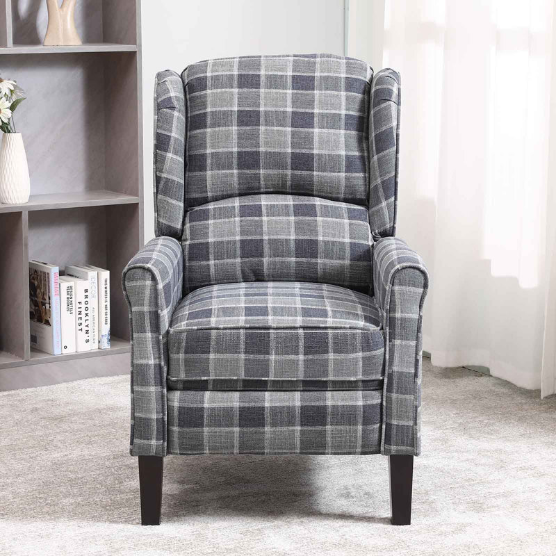 Tartan Reclining Arm Chairs Wing Back Armchair For Living Room Grey, Plaid Recliner, Bunyard