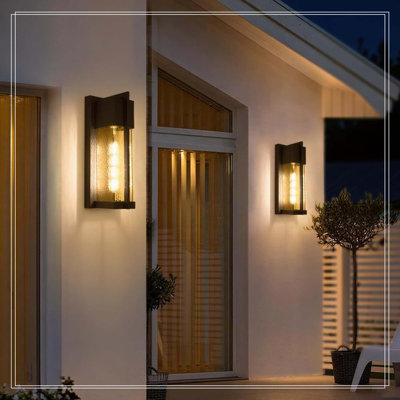 2-Pack Dusk to Dawn Outdoor Wall Lights, 13" Black Outside Wall Sconce with Hammer Glass, Waterproof Porch Wall Light for Entryway, Garage, Patio, Yard