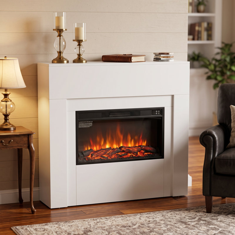 Wrought Studio 47.24 " W White Electric Fireplace with BTU 4800