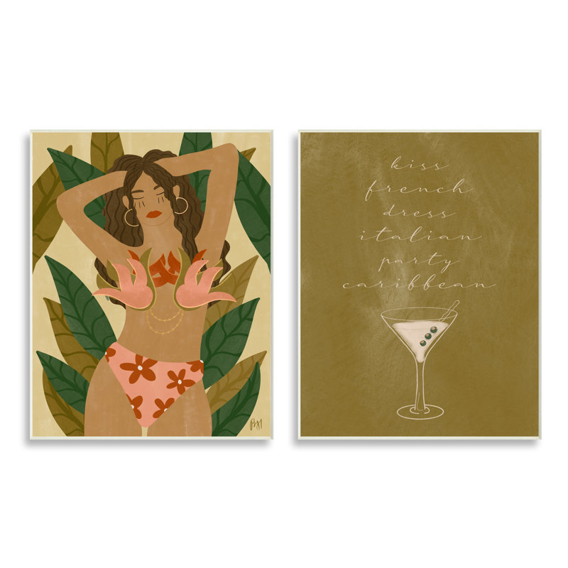 «Dress Italian Party Caribbean Expression Woman Tropical Bikini» par Birch & Ink - ensemble de 2 impressions, Plaque murale