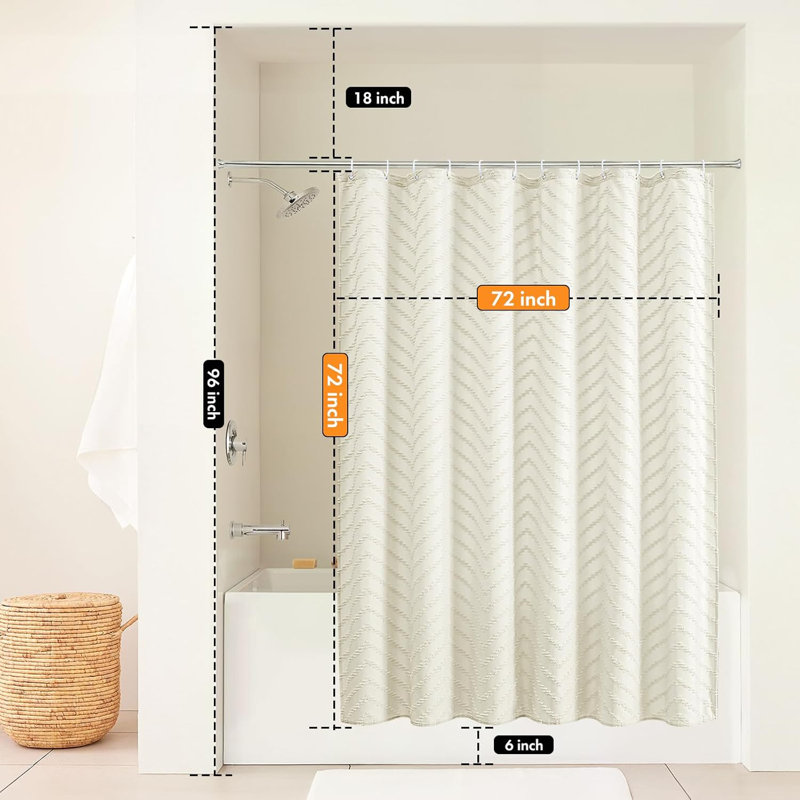 Rideau de douche Boho en tissu capitonné à chevrons, Crème, crème