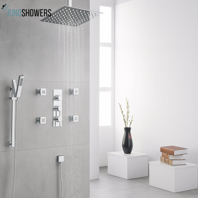 4-Jetted Body Massage Shower System with Rain Shower Head & Handheld Option